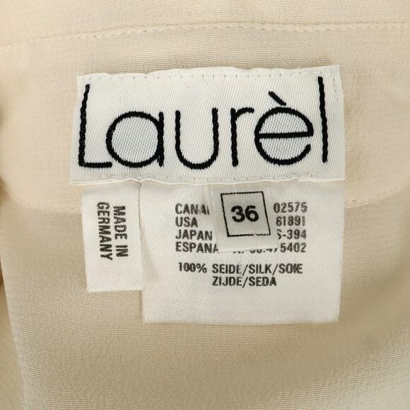 Laurel Escada Top Womens 6 Ivory Silk Blouse Embroidered Shoulder Pads Vintage - Picture 3 of 16